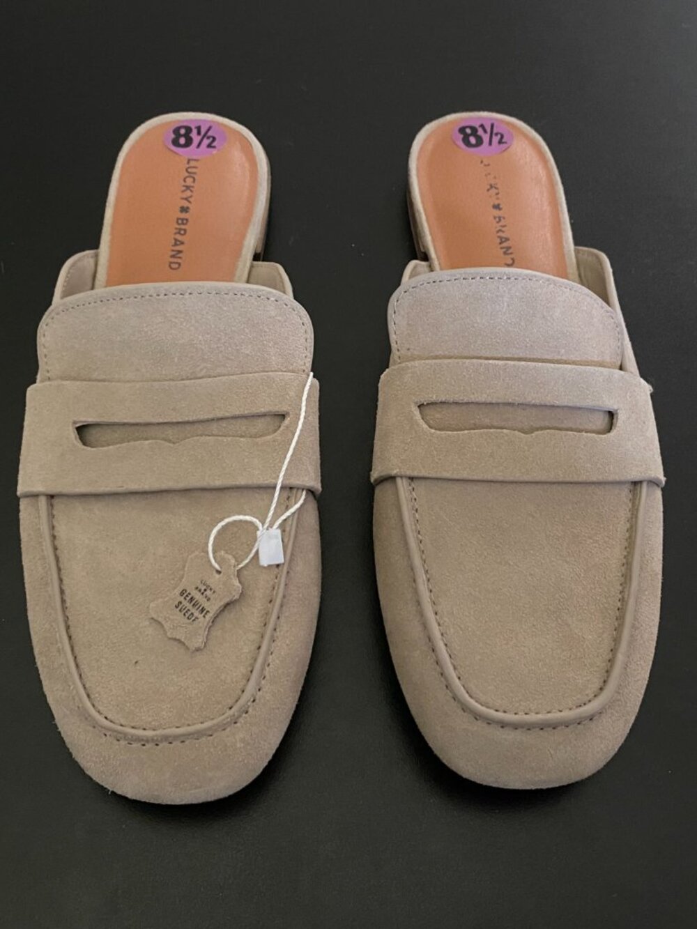 NWOB Lucky Brand Suede Penny Loafer Minimalist Mules Slip On Slides Shoes 8,5